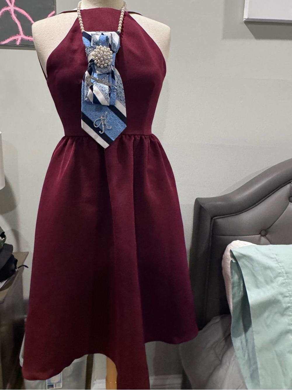 Burgundy Halter Fit-and-Flare Dress